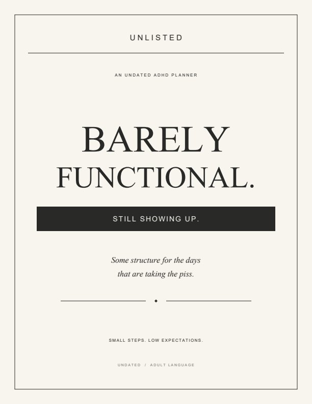Barely functional. Still showing up. planner cover